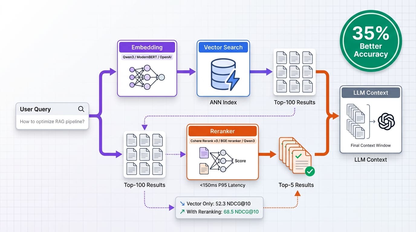 RAG Embeddings Reranking Boost Quality 35% Guide 2026