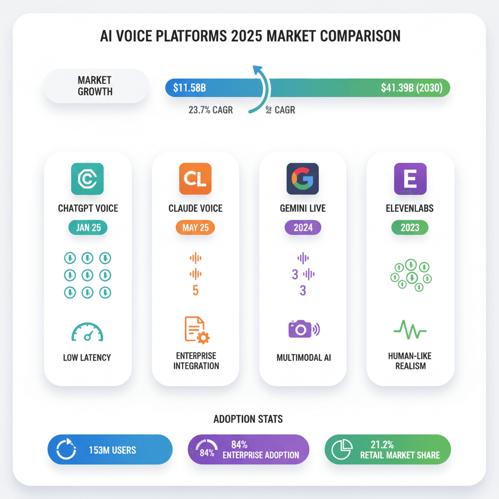 Best AI Voice Platforms 2025: ChatGPT vs Claude vs ElevenLabs (8.4B Devices)
