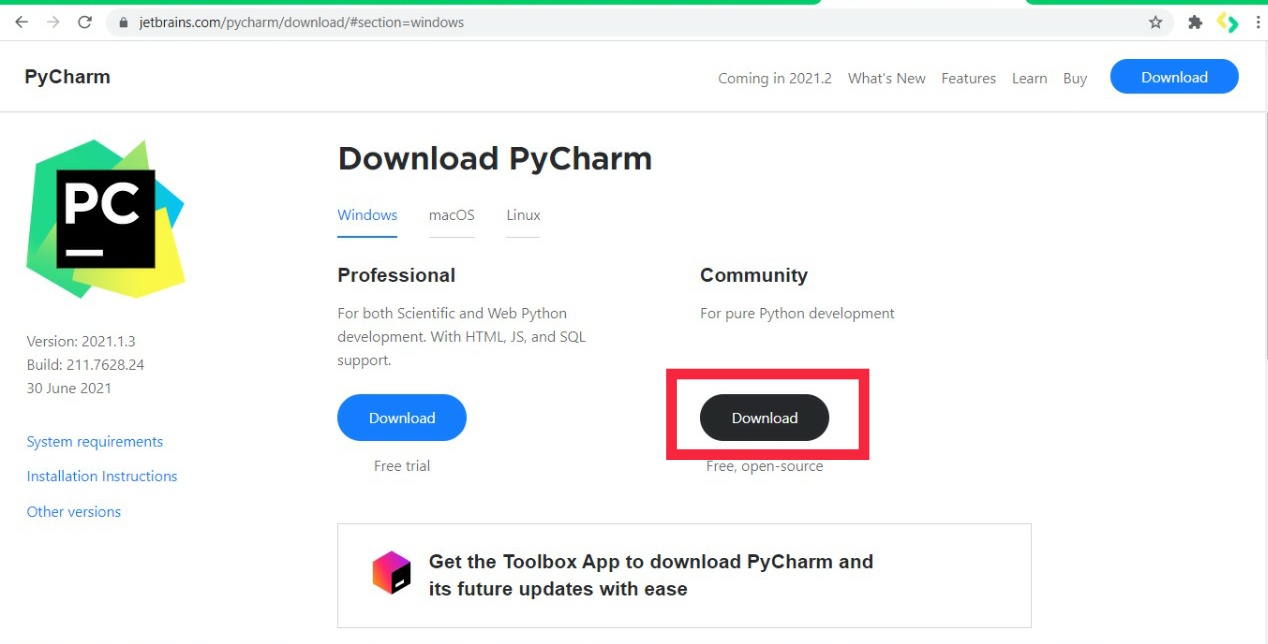 download pycharm for windows